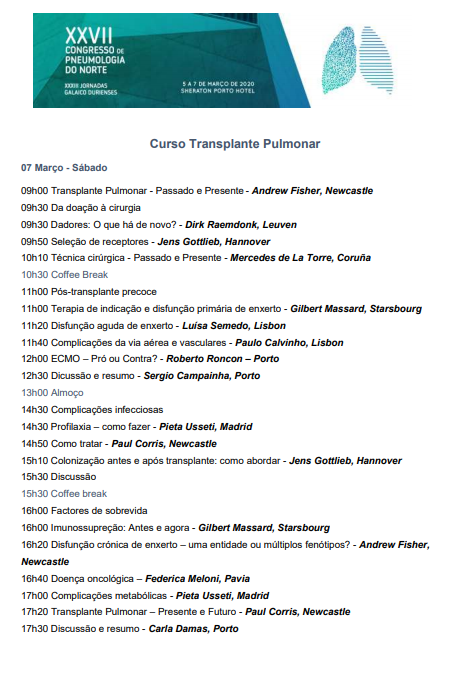 Curso Transplante Pulmonar – XXVII Congresso de Pneumologia do Norte